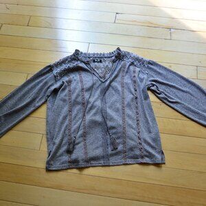 MISS ME Cotton Blend Tribal Gray Long Sleeve Tassel Sweater